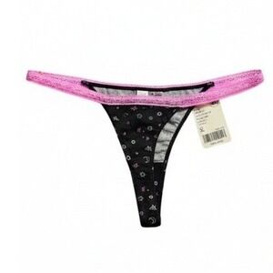 Free People Intimately Thong XL Doodle Combo Black Motif Pink Lace NWT